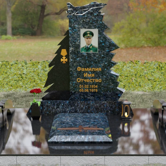 Гранитный вертикальный памятник с комплексом в Ставрополе, гранит Блю Перл, вид 2