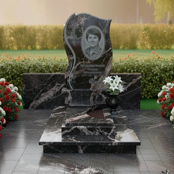 Православный гранитный вертикальный памятник в Перми, гранит амфиболит