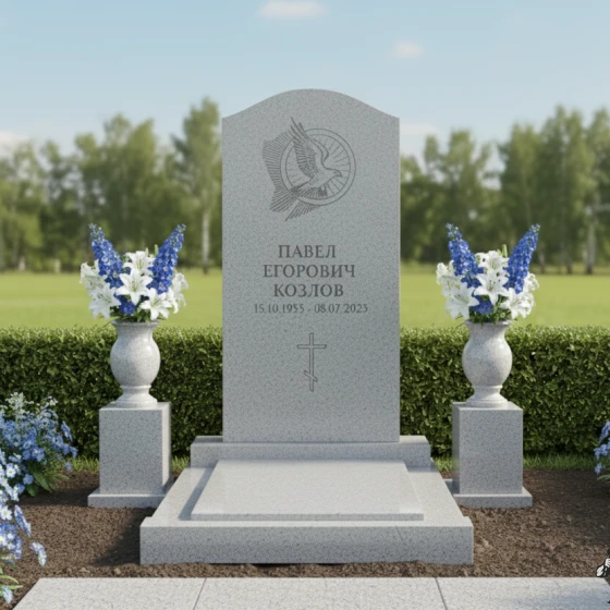 Памятник с парящим голубем и аркой, гранит Мансуровский, в Якутске