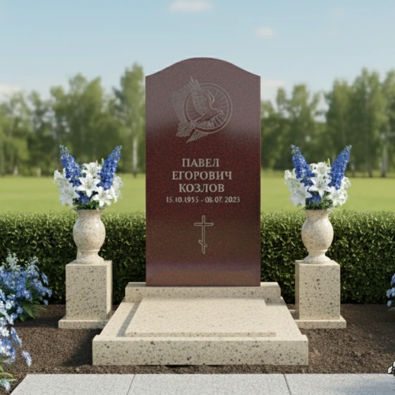 Памятник с парящим голубем и аркой, гранит Лезниковский, в Якутске