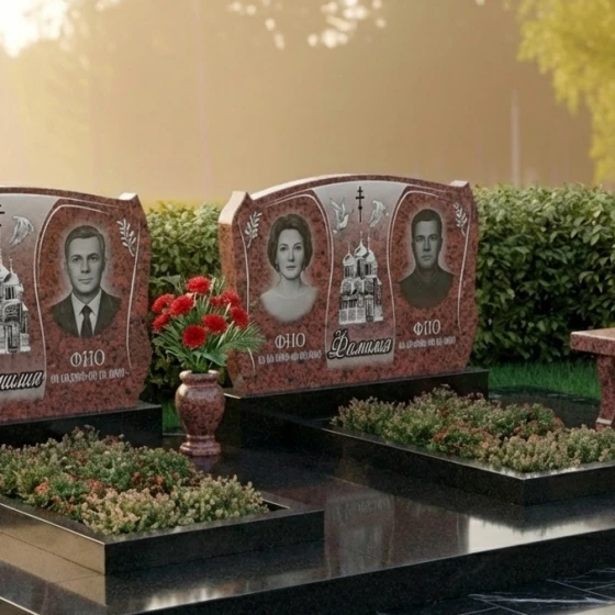 Гранитный памятник с крестом на двоих в Липецке, гранит Лезниковский