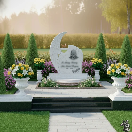 Элитный Гранитный вертикальный памятник в Ставрополе, мрамор Тассос