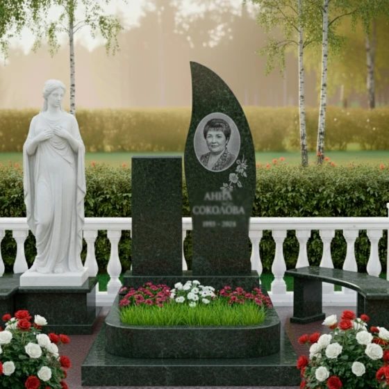Светский вертикальный памятник из гранита или мрамора в Тюмени, гранит Балтик грин