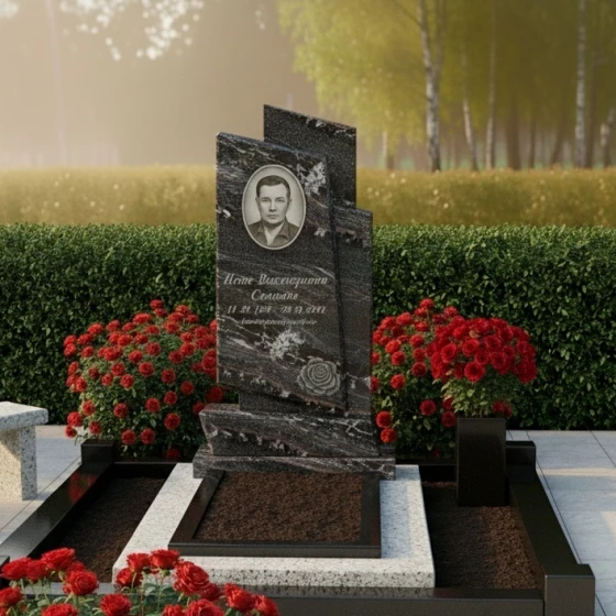 Элитный Гранитный светский вертикальный памятник в Перми, гранит амфиболит