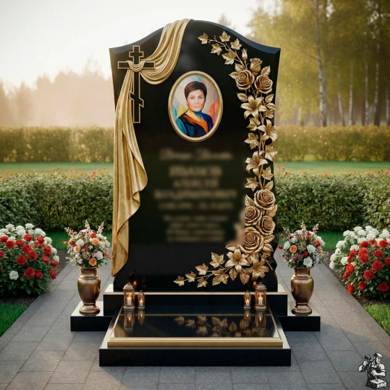 Православный вертикальный памятник с крестом в Рязани, гранит Габбро-диабаз