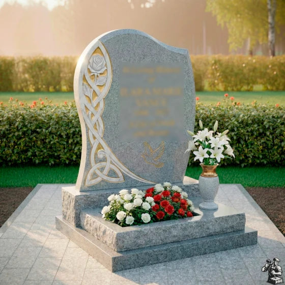 Гранитный памятник-волна с кельтским орнаментом, гранит Мансуровский