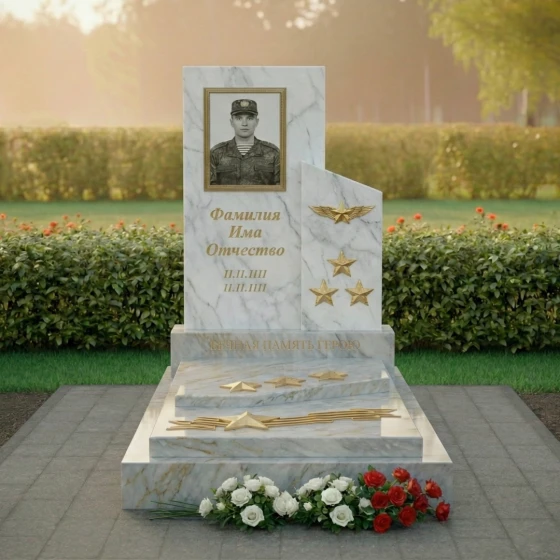 Элитный вертикальный гранитный памятник в Рязани, мрамор Тассос