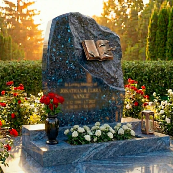 Элитный комбинированный памятник для двоих во Владивостоке, гранит Блю Перл