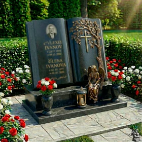 Гранитный вертикальный памятник на двоих - ПН236