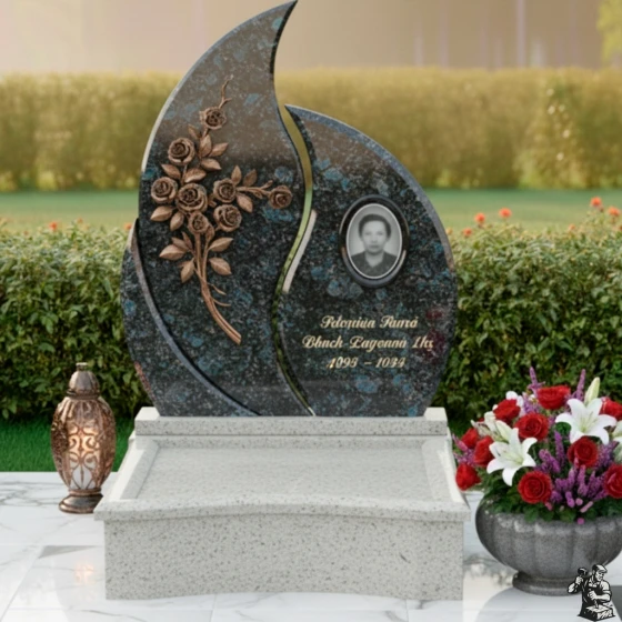Элитный комбинированный памятник для одного в Барнауле, гранит Блю Перл