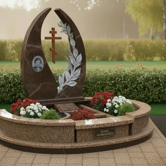 Памятник-объятие с крестом и ветвью, гранит Дымовский