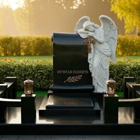 Элитный православный вертикальный памятник из гранита и мрамора - ПН393