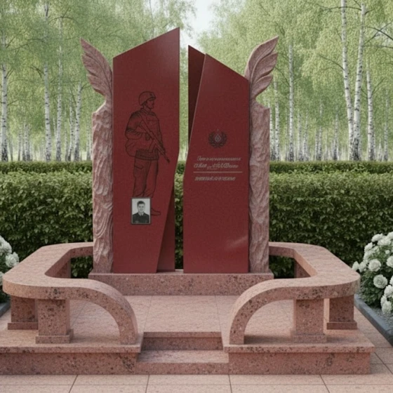 Вертикальный Гранитный памятник для одного в Перми, гранит Лезниковский