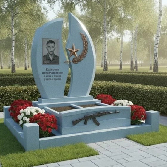 Светский вертикальный гранитный памятник в Кемерово, гранит Блю Перл