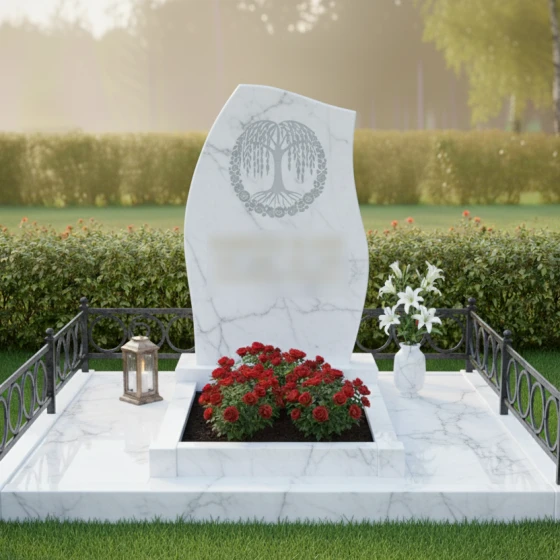 Вертикальный гранитный мемориальный комплекс в Барнауле, мрамор Тассос