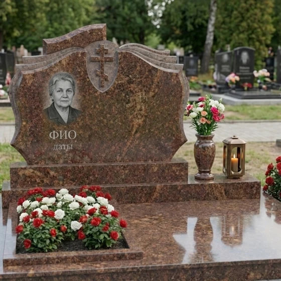 Гранитный мемориальный комплекс с крестом в Ставрополе, гранит Дымовский