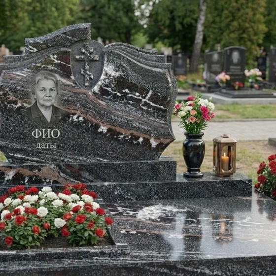 Гранитный мемориальный комплекс с крестом в Ставрополе, гранит амфиболит