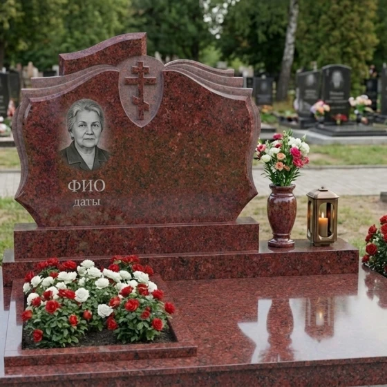 Гранитный мемориальный комплекс с крестом в Ставрополе, гранит Лезниковский