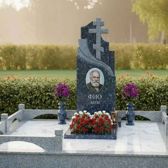 Элитный православный памятник из гранита в Ставрополе, гранит Блю Перл