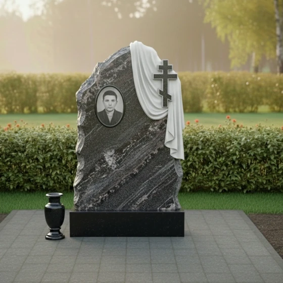 Гранитный православный памятник для комплекса в Ижевске, гранит амфиболит