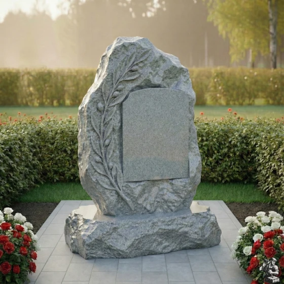 Вертикальный гранитный светский памятник с комплексом в Барнауле, гранит Мансуровский