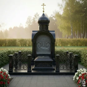 Вертикальный православный Гранитный памятник - ПН531