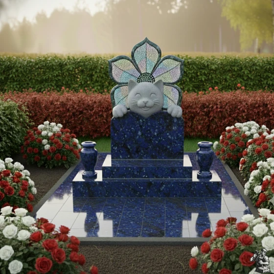 Элитный памятник из гранита и стекла в Тюмени, гранит Блю Перл