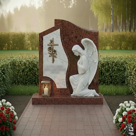 Элитный православный комбинированный памятник в Новокузнецке, гранит амфиболит