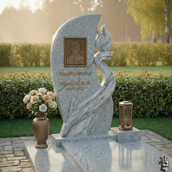 Светский комбинированный вертикальный памятник в Барнауле, гранит Мансуровский