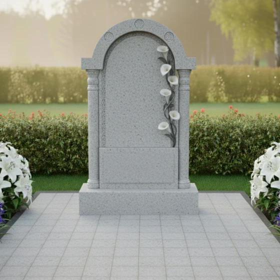 Гранитный вертикальный памятник для одного в Новокузнецке, гранит Мансуровский