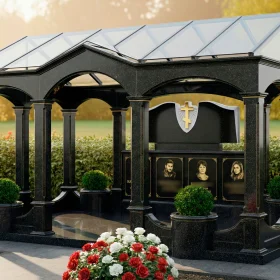 Православный памятник с горизонтальной стелой и стеклом - ПН657
