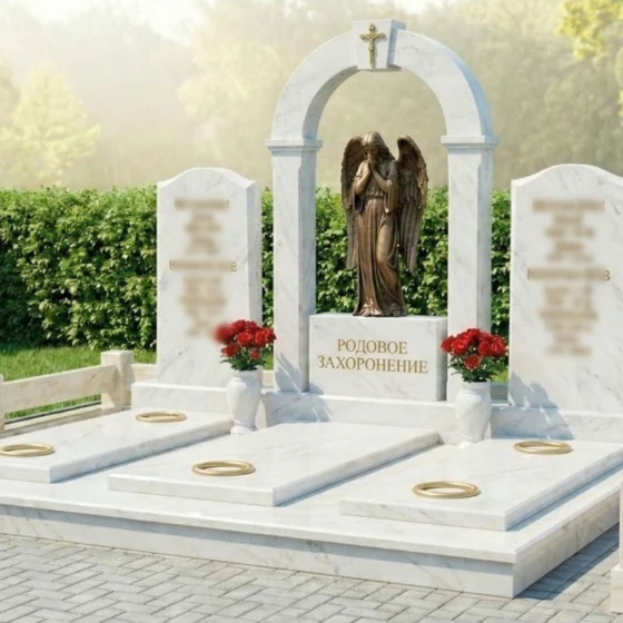 Элитный вертикальный семейный памятник в Ижевске, мрамор Тассос