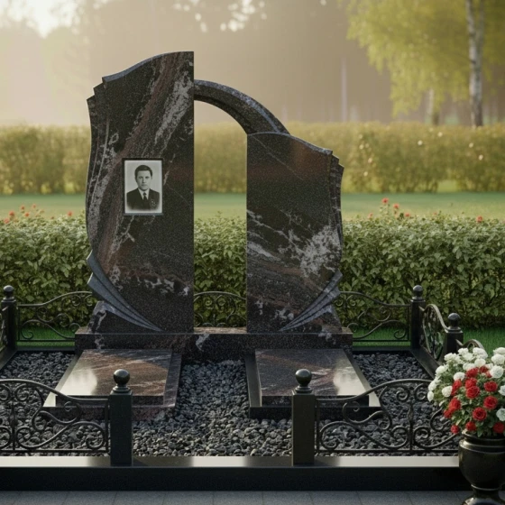 Горизонтальный Гранитный памятник для двоих в Барнауле, гранит амфиболит