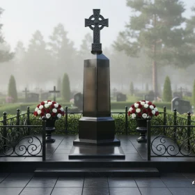Вертикальный Гранитный Памятник на Одно Место - ПН677