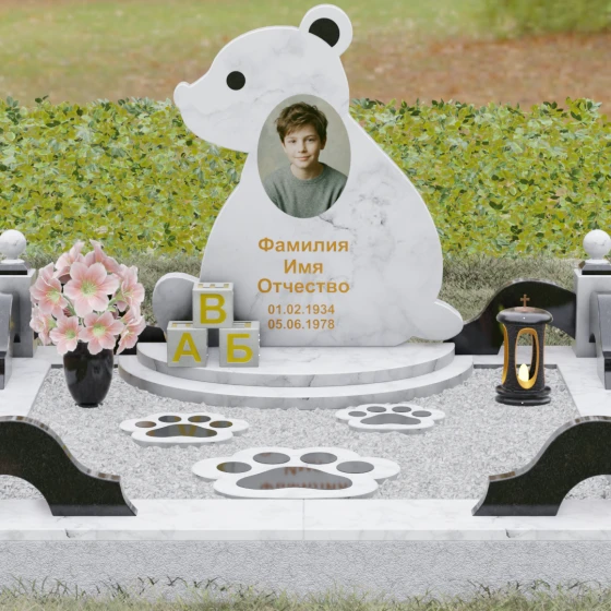 Вертикальный гранитный памятник для одного во Владивостоке, мрамор Тассос, вид 2