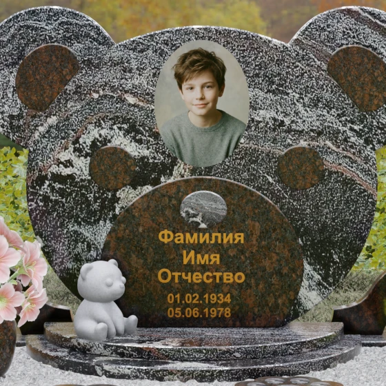 Горизонтальный светский комбинированный памятник в Ижевске, гранит амфиболит