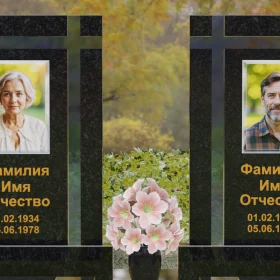 Памятник гранит и стекло с крестом на двоих - П248