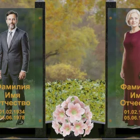 Вертикальный памятник гранит и стекло на двоих - П253