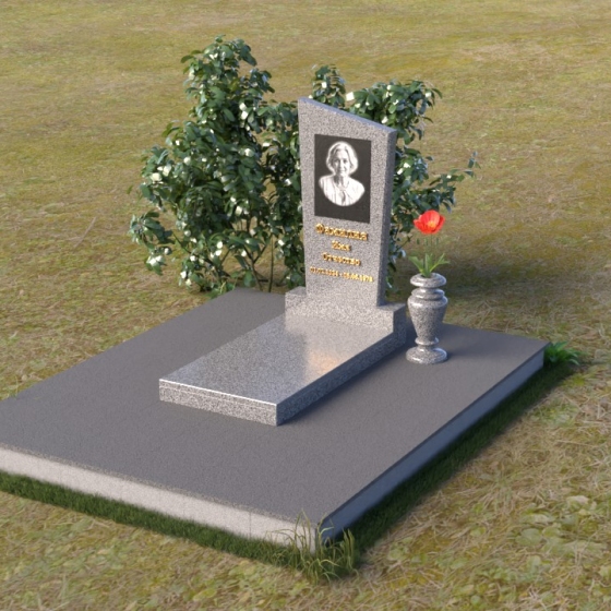 Фигурный памятник со скошенным углом и вертикальной стелой, гранит Мансуровский