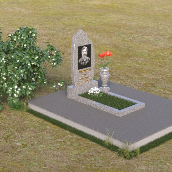 Памятник — стела в форме пламени из гранита, гранит Мансуровский, вид 2