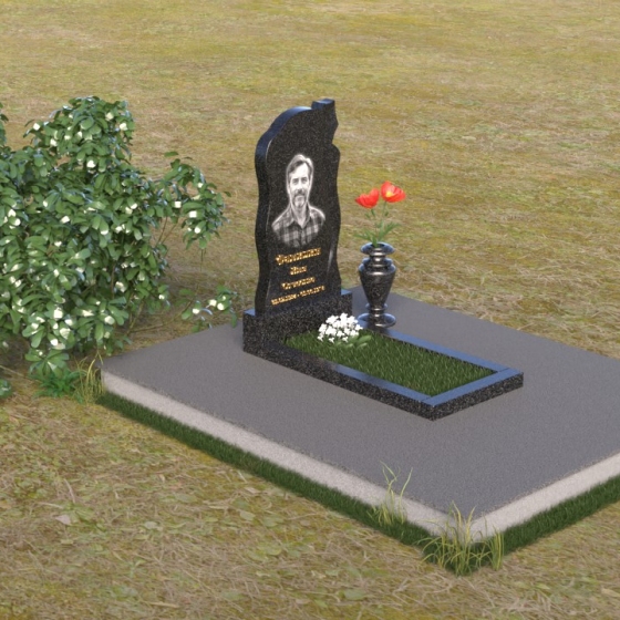 Гранитный памятник — капля с асимметричным верхом, гранит Габбро-диабаз, вид 2