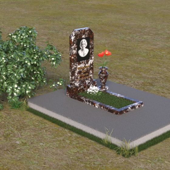 Светский вертикальный памятник из гранита и мрамора в Томске, гранит амфиболит, вид 2