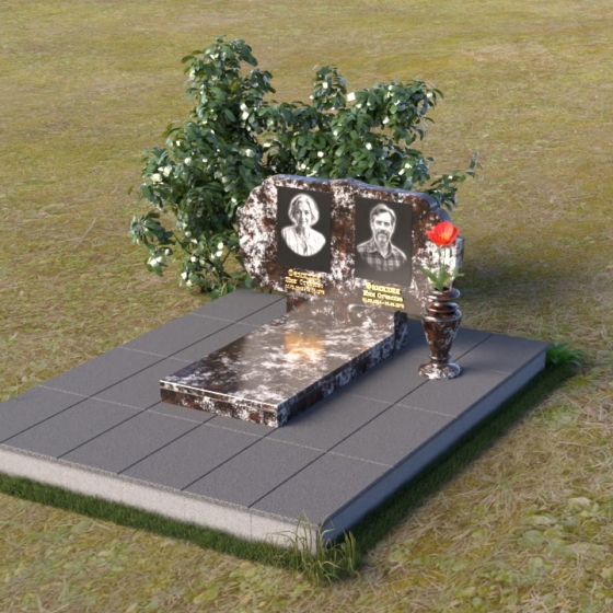 Горизонтальный памятник с резной верхней частью, гранит амфиболит