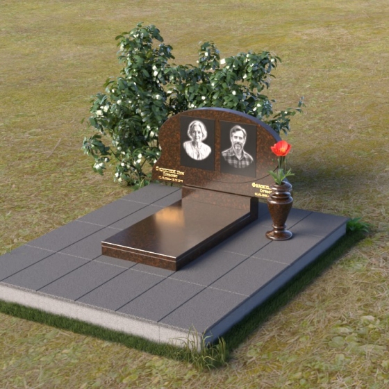 Элегантный гранитный памятник-волна с цветочной гравировкой, гранит Дымовский