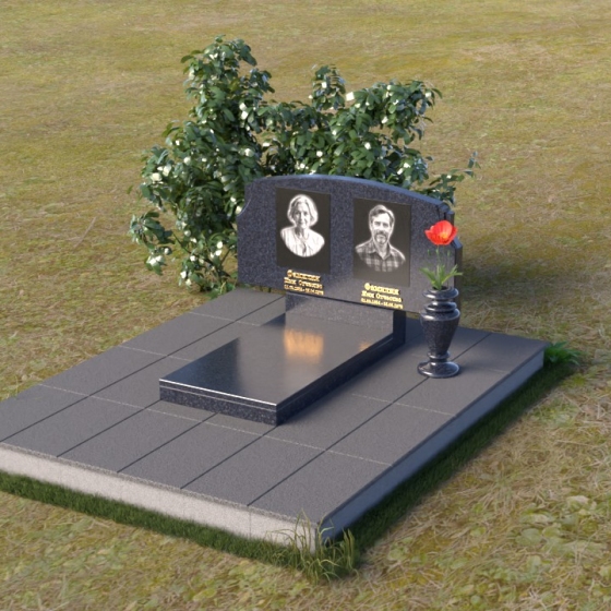 Фигурный горизонтальный памятник с волнообразными очертаниями, гранит Блю Перл, в Якутске