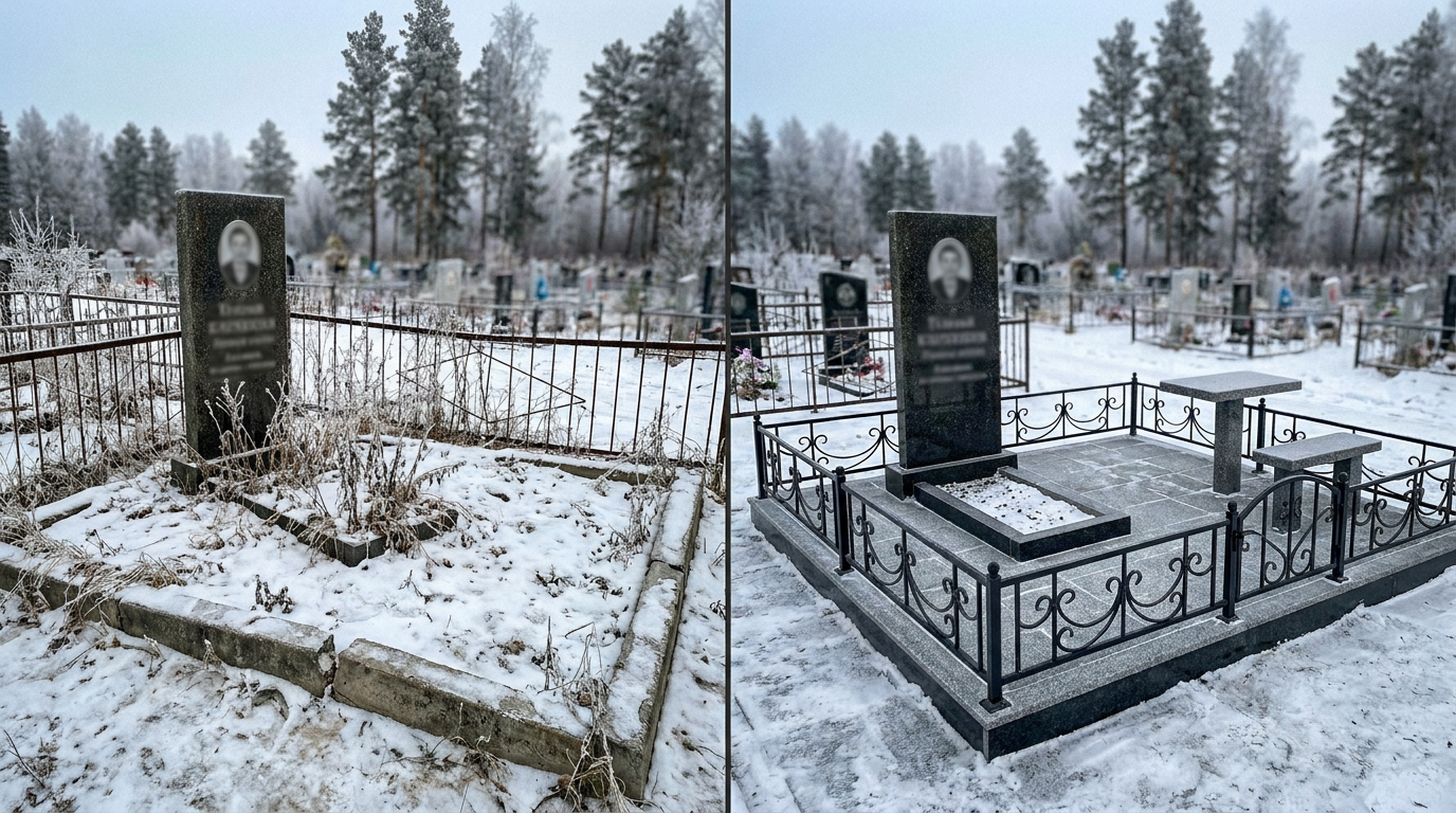 Благоустройство могилы в Тюмени — пример 2